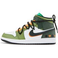 Jordan Air Jordan 1 Poker Cards High top Vintage Basketball Shoes Women's Green Orange White DQ8423-301(Team98-) 36