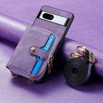 Google Pixel 9A Leather Case with Card Holder & Lanyard Google Pixel 9 / 9 Pro violetinė