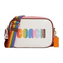 Coach Jamie 19 Color-Block Detachable Shoulder Strap Pebble Leather Camera Bag Women Shoulder Bag White Rainbow C9939-IMCAH Basic Set (Bag+Dust Bag)