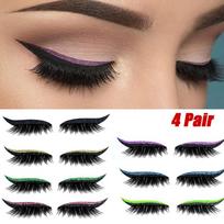 4Pairs False Eyelashes w/Eyelid Line Stick Eyeliner Stickers Waterproof Reusable