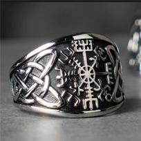 YILUOCD Norse Vikings Runes Celtic Knot Ring Vegvisir Symbol Compass Copper Ring Pagan Supernatural Talisman Zircon resizable