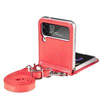 Telefono dirželis Madingas odinis sulankstomas dėklas, skirtas Samsung Galaxy Z Flip 4 5G Flip4 Flip3 Flip 3 kortelių laikiklio apsauginis dangtelis Coque for Samsung Z Flip 4