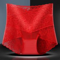 High Waisted Lace Underwear for Women Abdominal Hip Lifting Panties Sexy Plus Size No Trace Antibacterial Cotton Triangle Underpant XL tamsiai mėlyna spalva
