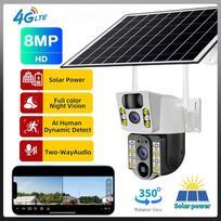 Saulės energija maitinama namų kamera su baterija 8MP 4K Dviguba linzė 4G SIM kortelė CCTV stebėjimas PTZ, Vandeniui atspari, Asmenų aptikimas, Automatinis sekimas 4G Camera balta