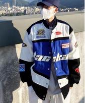 Men's Spring & Autumn American Street Racing Style Baseball Jacket - Trendy, Handsome, Loose-Fit Motorcycle Jacket XXL