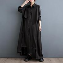Long sleeve black vintage new in dresses for women casual loose Spring autumn shirt dress
