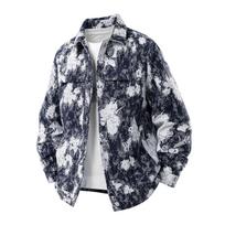American Retro High Street Oil Painting Texture Full Print Jacket Men's Spring and Autumn Lapel Jacket 3XL mėlyna