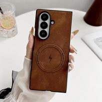 Skirta Samsung Galaxy Z Fold 7 dėklas, prabangus PU odos apvalkalas, magnetinis Magsafe apsauginis galinis dangtelis, skirta Z Fold7 telefono korpusui Galaxy Z Fold7 ruda