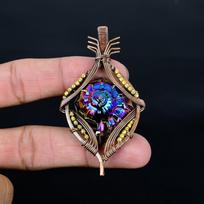 Aura Shell Pendant Gemstone Handmade Jewelry,  999 Copper Wire Wrapped Pendant, Gift For Wife Jewelry 2.55 Inches