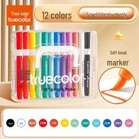 Non-Bleed Layerable Soft Tip Acrylic Markers – Primary School Art Watercolor Pens for Kids dėžutė sudedama minkštu galiuku žymeklis - 12 spalvų spalva