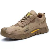 Men's Anti-Smash Steel Toe Work Shoes – Lightweight, Breathable, Puncture-Resistant, Anti-Slip, and Comfortable Construction Site Safety Footwear. 2377 Khaki All-Season; 42