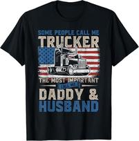 Semi Truck Driver, Trucker Daddy, Husband, US American Flag Gift Unisex T-Shirt 4XL