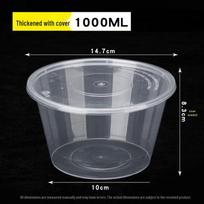 100 vnt. 1000 ml vienkartiniai apvalūs maisto indai su dangteliais