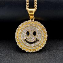 Pendant New Fashion Light Luxury Sunny Smiling Face Round Card Cool Pendant Necklace auksas
