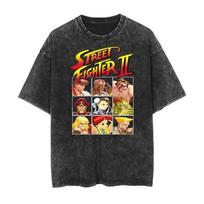 Vintažiniai skalbti marškinėliai Street Fighter Klasikinis žaidimas Spausdinti Harajuku Hip Hop Oversized Trumpomis rankovėmis Vyriški Moteriški Marškinėliai Viršutiniai drabužiai Vasara L