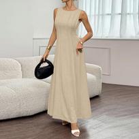 Ladies' Casual And Fashionable Sleeveless Pleated Elegant Long Dress S smėlis