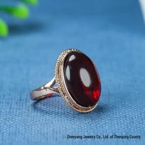 Beeswax Blood Amber Oval Ring - Unisex Ethnic Style, Adjustable, New Permanent Design. raudona
