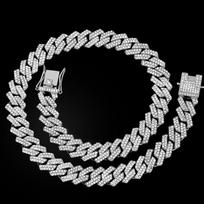 20-Inch Double-Drain Cuban Chain Unisex Ice-Frozen Edition Sparkling Diamond-Shaped Hip-Hop Style Cuban Necklace Jewelry 50cm sidabras