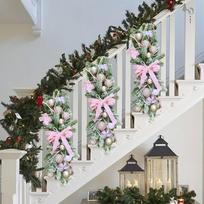 Christmas Stairway Swag With Lights Party Crafts Teardrop Swag Wreath For Indoor Living Room Stairs Railing Front Door Porch One Size rožinė