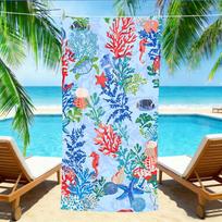 Coral Reef Marine Life Beach Towel – Oversized Quick Dry Sand Free with Vibrant Seahorse & Turtle Print for Summer W40*H60(CM)