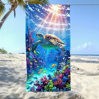 Vibrant Underwater Turtle Beach Towel, Summer Splash of Color for Vacation Beach Pool W30*H60(CM)