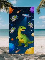 Dinosaur Astronaut Beach Towel,Premium Microfiber Absorbent Quick Dry,Oversized for Beach Pool,Cartoon Space Print Towel for Kid W30*H60(CM)