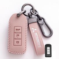 Car Key Case Cover Keyless Leather Shell for Mitsubishi Outlander Lancer Eclipse Mirage Xpander ASX Pajero Cross Montero Eclipse black