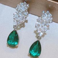 Huitan Waterdrop Green CZ Flower Dangle Earrings for Women Gorgeous Brilliant Female Ear Accessories Wedding Party Trend Zircon