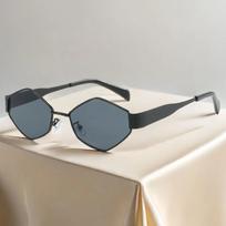 Fashion Hexagon Sunglasses Women 2024 Luxury Brand Design Unique Polygon Sun Glasses Men Vintage Small Frame Eyewear Shades juoda pilka spalva