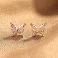 Stud Earrings Female Color Zircon Butterfly Earrings Little Fairy Temperament Trend Foreign Gas Earrings 925 silver auksas