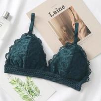 Moteriškas nėriniuotas liemenėlė be lankelių, braletė, seksuali apatinė apranga, moteriška liemenėlė, ploni belaidžiai apatiniai, gili V formos, pakelianti liemenėlė moterims One Size žalia
