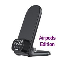 3 viename laikrodžio belaidžio įkroviklio stovas, skirtas išmaniojo telefono C tipo ausinių greito įkrovimo stotelei, skirtas iPhone 15 14 13 12 11 Pro Max Airpods Airpods Version juoda