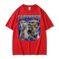 Capybruh Juokingas Kapibaros Memas Grafinis T-shirt Vyrams Moterims Harajuku 90s Vintage Hip Hop T-shirt Laisvalaikio Medvilninis Trumpomis Rankovėmis T-shirt XXXXL raudona