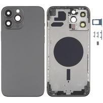 Galinio korpuso dangtelis su SIM kortelės dėklu, šoniniais mygtukais ir kameros objektyvu, skirtas iPhone 13 Pro Max juoda
