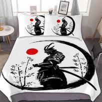 Samurai patalynė Saulėlydžio užvalkalas ant antklodės Japonijos samurajų peizažas Siluetas Patalynė Japonijos stiliaus miegamojo dekoravimas Vyrams Dovanos 135x200cm 2pcs