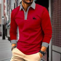 Vyriški ilgomis rankovėmis polo marškinėliai Klasikiniai verslo biuro vyriški marškinėliai Street Casual mada Vienspalvis viršus S raudona