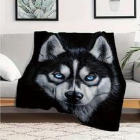 Cozy Husky Dog Print Flannel Blanket, 280gsm Soft Warm Fleece Throw for Sofa, Bed, Travel, Camping, Living Room, Offic 30x40in