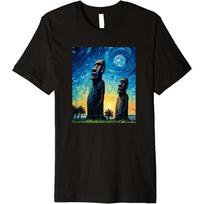 Stone Guardians Moai Sculptures Easter Island Watercolor Premium T-Shirt S juoda