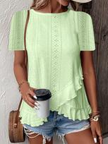 2025 Spring/Summer Women's Solid Color Casual Crew Neck T-Shirt XXL fluorescencinė žalia spalva