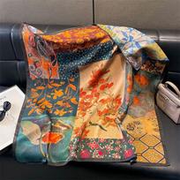 Dvipusis dirbtinio šilko ir vilnos margintas skara moterims pavasariui ir rudeniui 90cm kvadratinė skara Foulard Bandana Femmel galvos apdangalas 90X90CM