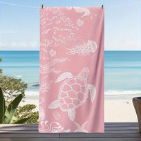 Pink Sea Turtle Ocean Sand-Resistant Beach Towel, Lightweight Absorbent for Swimming Gym Camping Yoga W30*H60(CM)