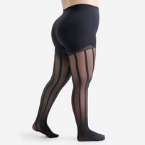 Didelio dydžio 2XL/4XL Juodos permatomos pėdkelnės su nepermatomomis vertikaliomis juostelėmis Moterims Mados aksesuaras 20 Denier Nailono Pėdkelnės 2XL