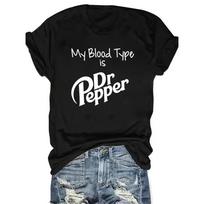 My Blood Type Is Dr Pepper Print Polyester Breathable Tee Shirt Crew Neck Casual T Shirts for Women M