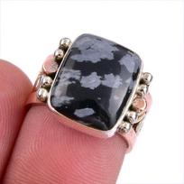 Natūralus sniego obsidianas brangakmenis dviejų tonų 925 svarų sterlingų sidabro žiedas S.5.5 f6k67