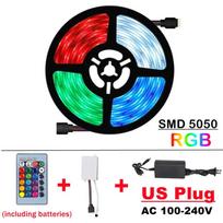 RGB LED juosta 5M 5050 54 LED/m DC12V Lanksti lempų juosta IP65 Su nuotolinio valdymo pultu televizoriaus apšvietimui, namų vakarėlio dekoravimui US Plug