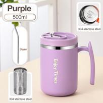 500 ml 304 nerūdijančio plieno kavos puodelis su dangteliu arbatos puodelis terminis puodelis su arbatos sieteliu ir šiaudiniu vandens buteliu dovanoms gėrimams 500ml violetinė