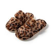 Leopard print cotton slippers with parallel bars and plush slippers for home use, cotton slippers for indoor use, and plush slippers for indoor use 36-37 ruda