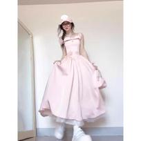 Unikali ir graži suknelė su petnešėlėmis su kaspinu, mergaitės vasaros mada, temperamentas, liemenuota, ilgas sijonas S- (can be worn within 45kg) rožinė