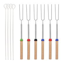 Meige 304 nerūdijančio plieno teleskopinis kepsninės šakės rinkinys su medine rankena Black BBQ Fork (Single)