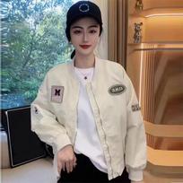 American Baseball Uniform Jacket for Women Small Retro Spring Short Autumn Fashion Jacket Top L smėlis